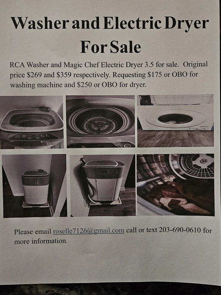 RCA Washer and Magic Chef Dryer For Sale