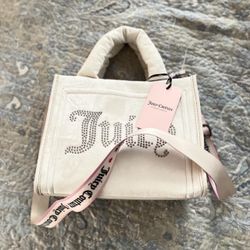 Juicy Couture white and pink rhinestone bag  Y2K juicy comfy cross body and hang bag   