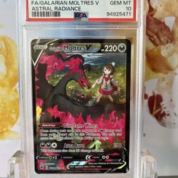 PSA 10 GEM MINT Pokémon Astrial Radiance Galarian Moltres V Alt Art