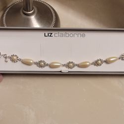 Liz Claiborne Silver CZ and Pearl Bracelet 