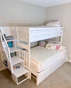 White Twin Bunk Bed w/ Trundle & Staircase Storage – Excellent Condition