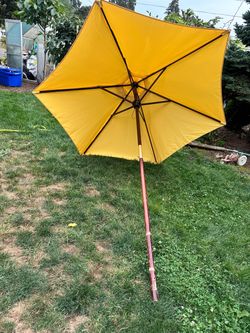 Yellow Outdoor Patio Umbrella Wood Pole