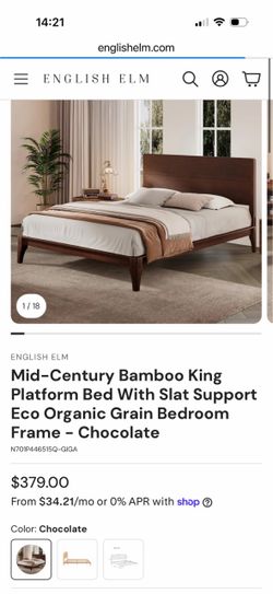 English Elm Mid-Century Bamboo King Platform Bed