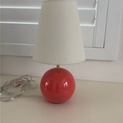 Ball Lamp Orangish Color 16” Tall. Ball Width 5”. Shade Width 8”