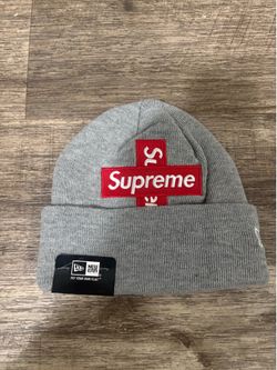 Grey supreme beanie with red logo brand new
