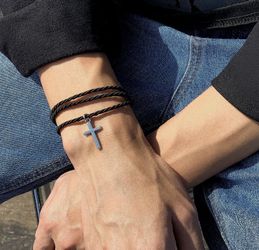 Men‘s cross cold style multi-layer knitting niche design personality black