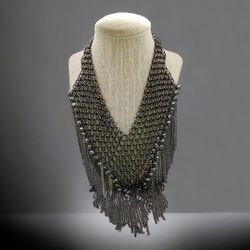 Gun Metal Chain and Metal Tassel Necklace