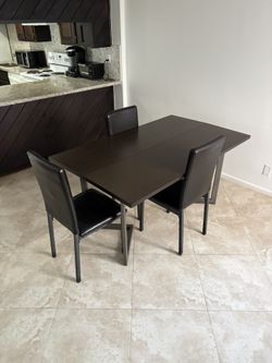 Dining Table And Chairs Wood And Leather Construction Strong Metal Legs Furniture