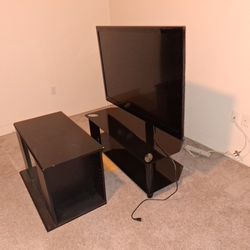 LG 55" TV W/Glass Stand & Wood Stand