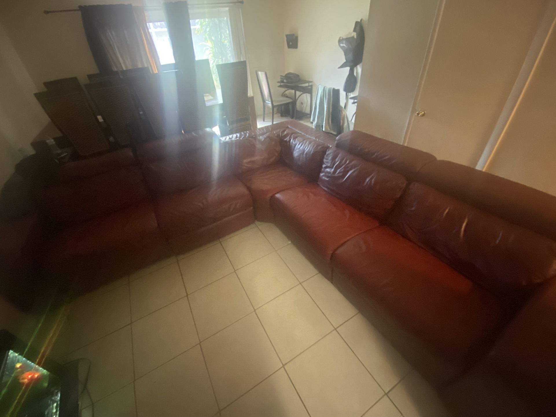 Burgundy Red Leather Couch 