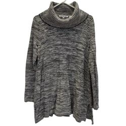 Eight Eight Eight Womens M Sweater Cowl Neck Cotton Knit Side Slits Black Gray