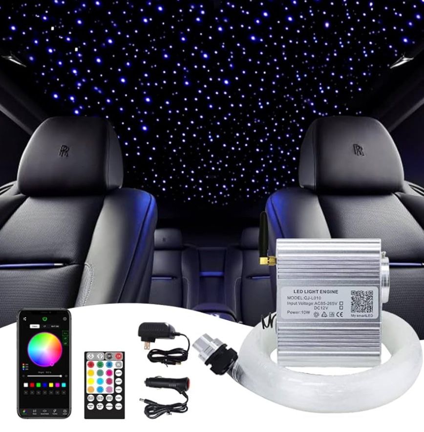 Bluetooth Twinkle 10W Starlight Headliner Kit for Car Home Decoration with APP/Remote Music Mode RGBW LED Fiber Optic Star Ceiling Light 160pcs 0.03in