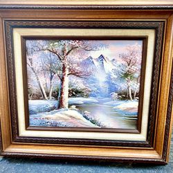 M Scott - Winter Landscape2, original oil painting, wood framed