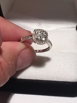 Silver Ladies Ring with Real Diamonds Size 7