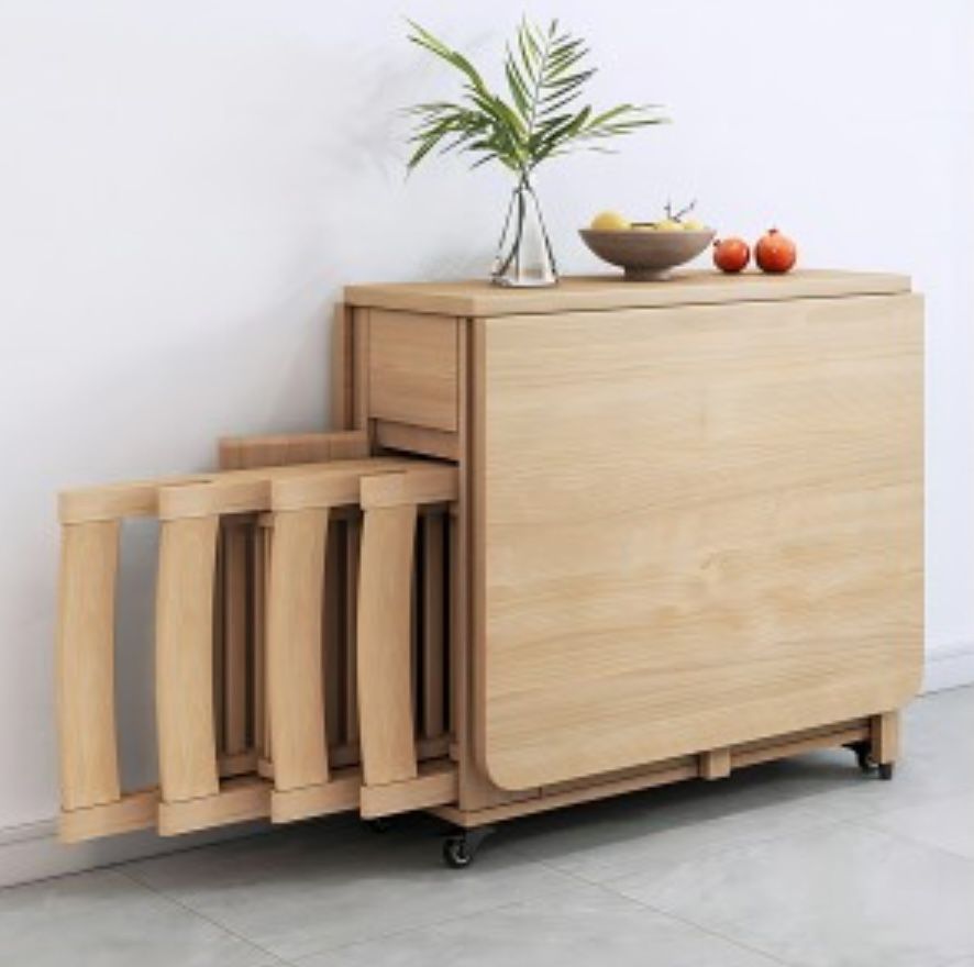 Foldable Dining Table With 2 Gray Chairs