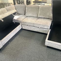 Light brown , Pull out bed, Storage chaise, Storage ottoman, drop down table! $825   Available in light brown and charcoal !!!  Price includes deliver