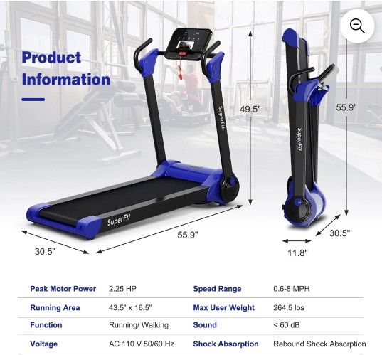 Costway
(4.1)
4.1 stars out of 35 reviews
35
Superfit Folding 2.25HP Electric Treadmill
