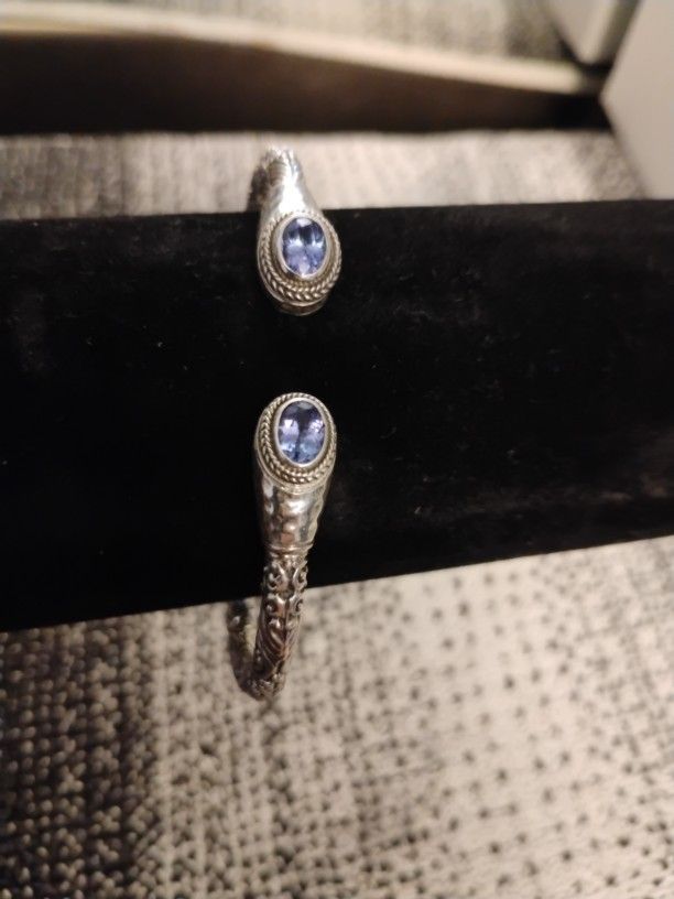 Tanzanite Silver Cuff Bracelet Hinged 925