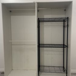 Large Freestanding Closet Wardrobe Organizer with Hanging Rods and Shelves 