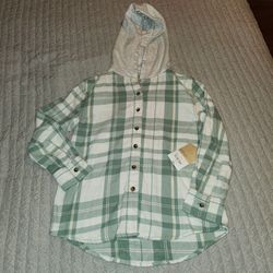 $10 New Girls Flannel Hoodie Shirt 