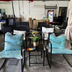 🔥Set of 3🔥Outdoor Rocking Bistro Set Black Wicker Furniture Porch Chairs Conversation Sets ,with Glass Coffee Table(Beige)  💰99