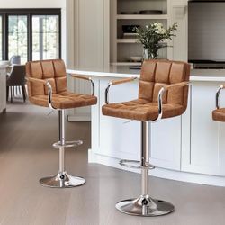 Bar Stools Set of 2 with Backs, Height Adjustable, Retro Brown