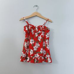 Toddler Girl Floral Printed Tank Top Red Ruffle Shirt Size 4T