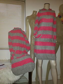 Grey & Pink Hoodie Sweater Dress