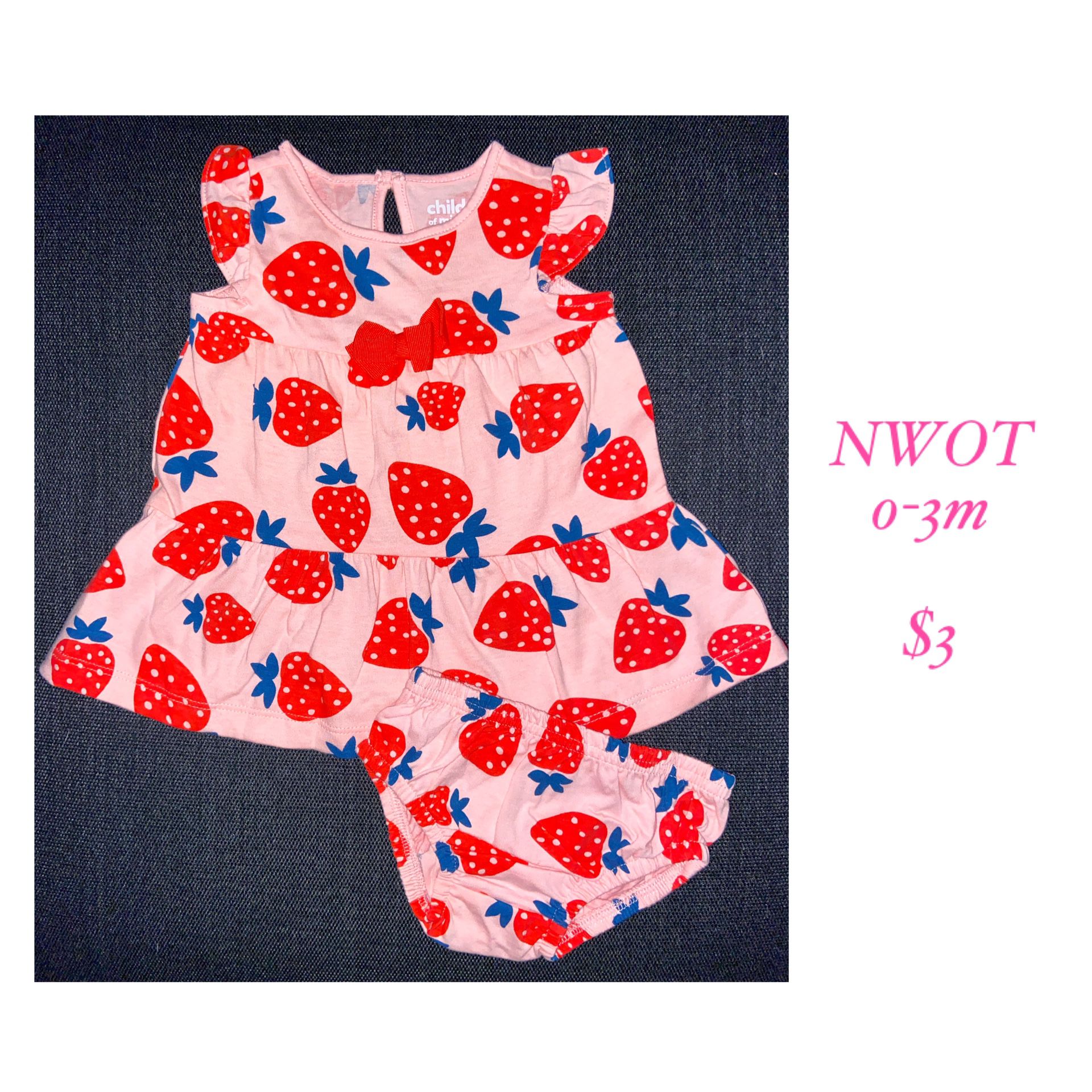 0-3 month strawberry baby dress