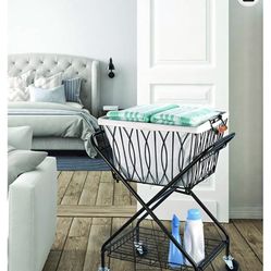 Artesa Verona Collapsible Laundry Cart with Removable Basket & 2 Canvas Bags Black .
