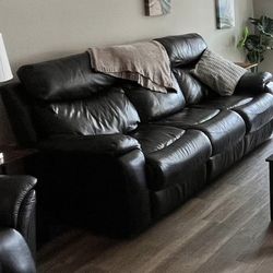 Large Dark Brown Leather Couch / Sectional / Sofa