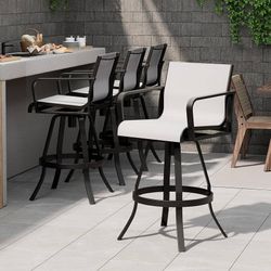 30" Outdoor Swivel Bar Stools Set of 4, Aluminum Bar Height Chairs All-weather Construction with Back Support and Sunbrella Fabric, Ideal for Outdoor