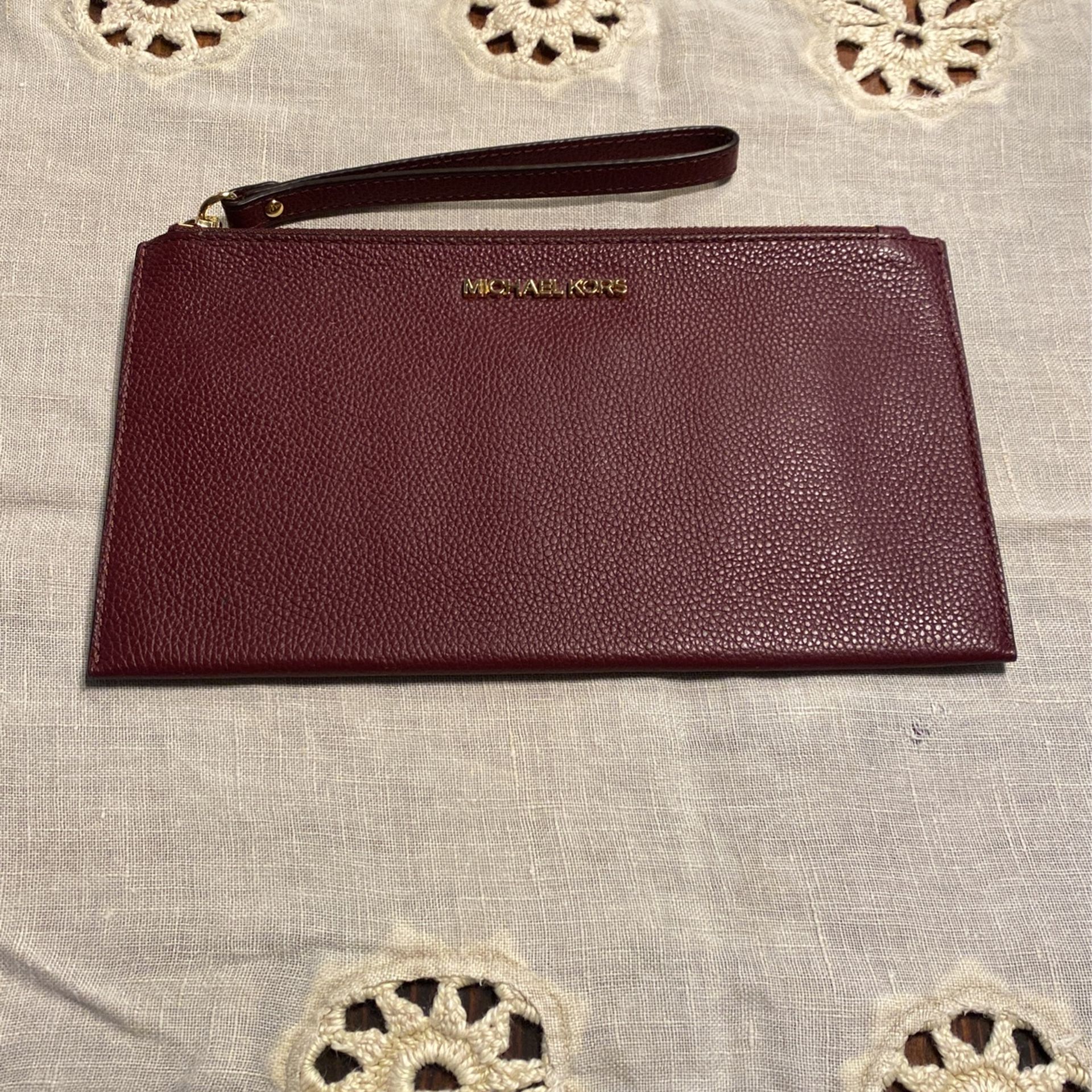 Michael Kors Burgundy Cow Grain Leather Wristlet