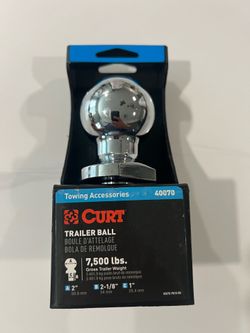 CURT 40070 2-Inch Chrome Trailer Hitch Ball, 7,500 Ibs, 1 x 2-1/8-Inch Shank, Packaged (New)