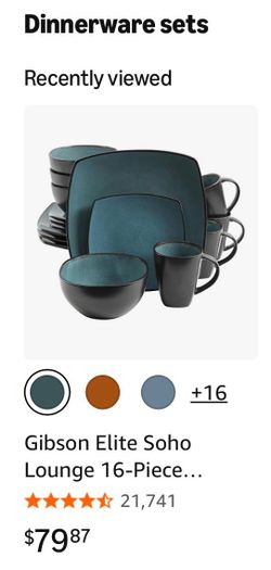 Gibson Teal and Black Square Dinnerware Set