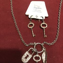 Charm Necklace And Matching “key” Earrings