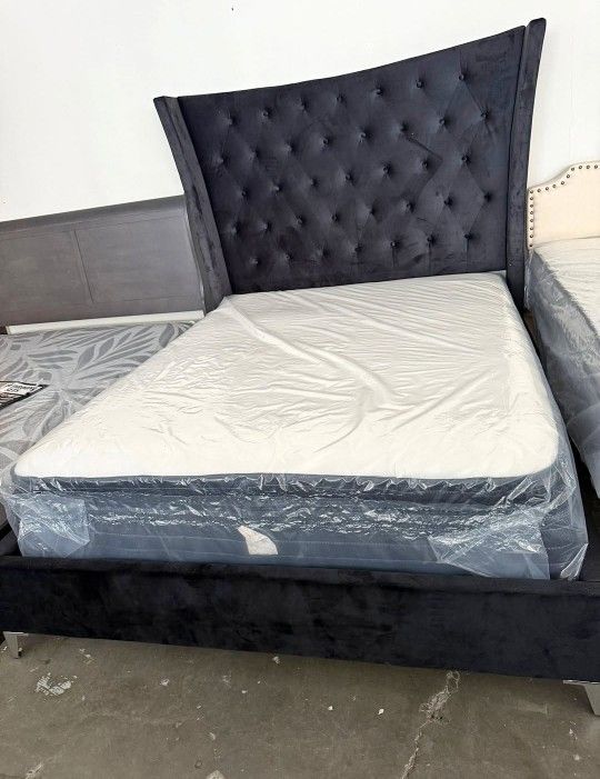 New Black Queen Or King Bed Frame - Mattress Ready