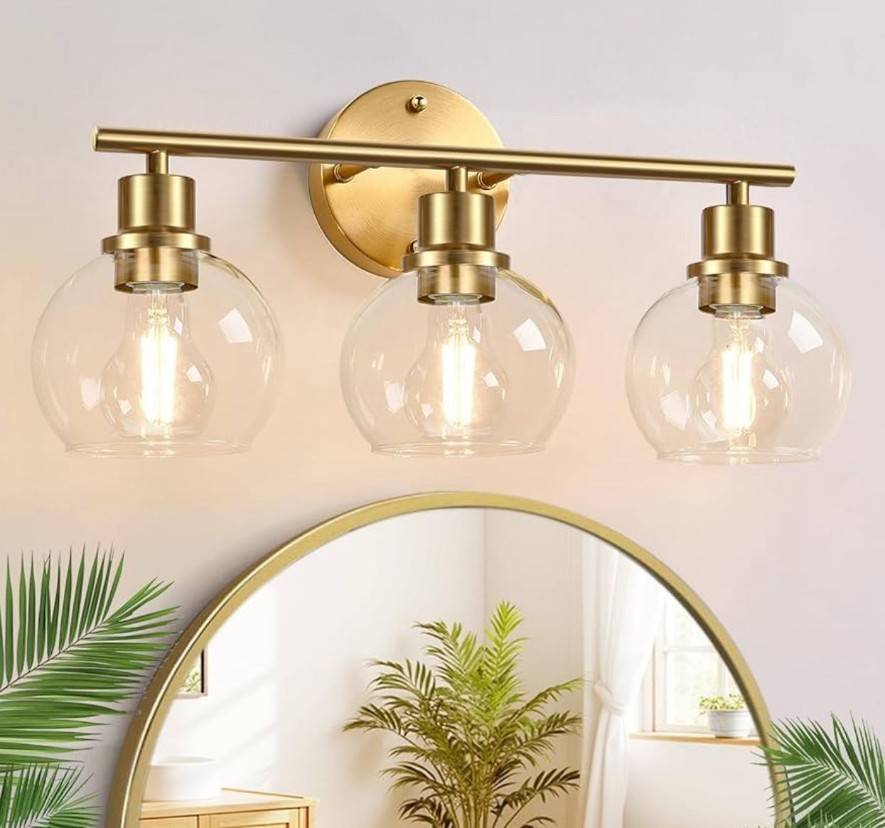 3-Light Bathroom Light Fixture Brushed Gold