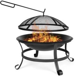 DC DICLASSE 22 inch Round Fire Pit Outdoor Steel Fire Bowl Wood Burning BBQ Grill Patio Backyard Camping