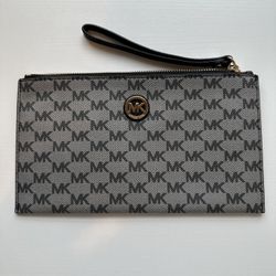 Michael Kors Monogram Wristlet Black Grey Purse Wallet Clutch