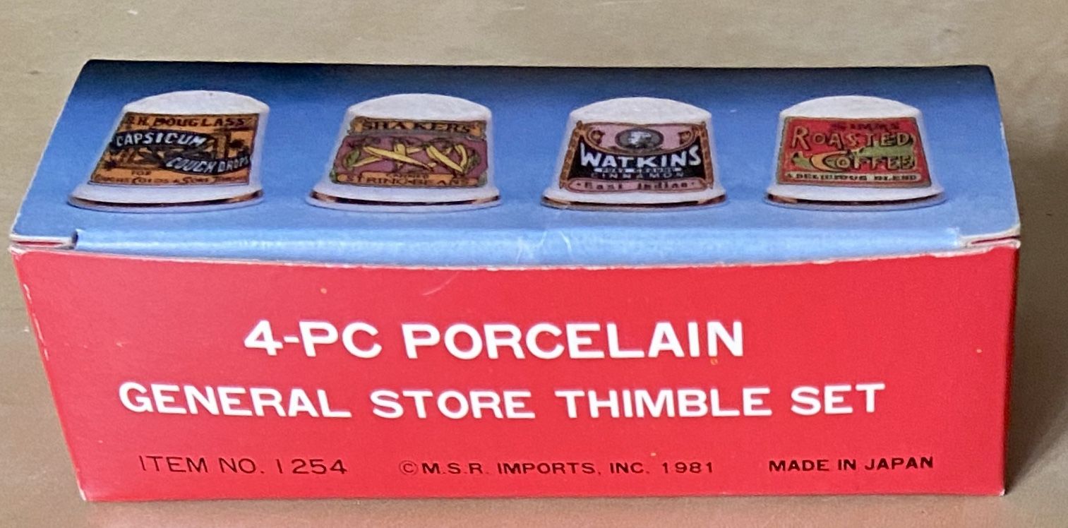 Vintage 1981 General Store Thimble Set 4-PC Porcelain MSR Imports Japan New RARE