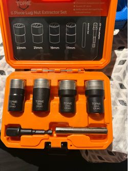 6PCS Lug Nut Removal Tool, Locking Lug Nut Removal Tool 1/2" Drive Deep Lug Nut Extractor Set, 17,19,21,22MM Wheel Lock Removal Kit for Removing Broke