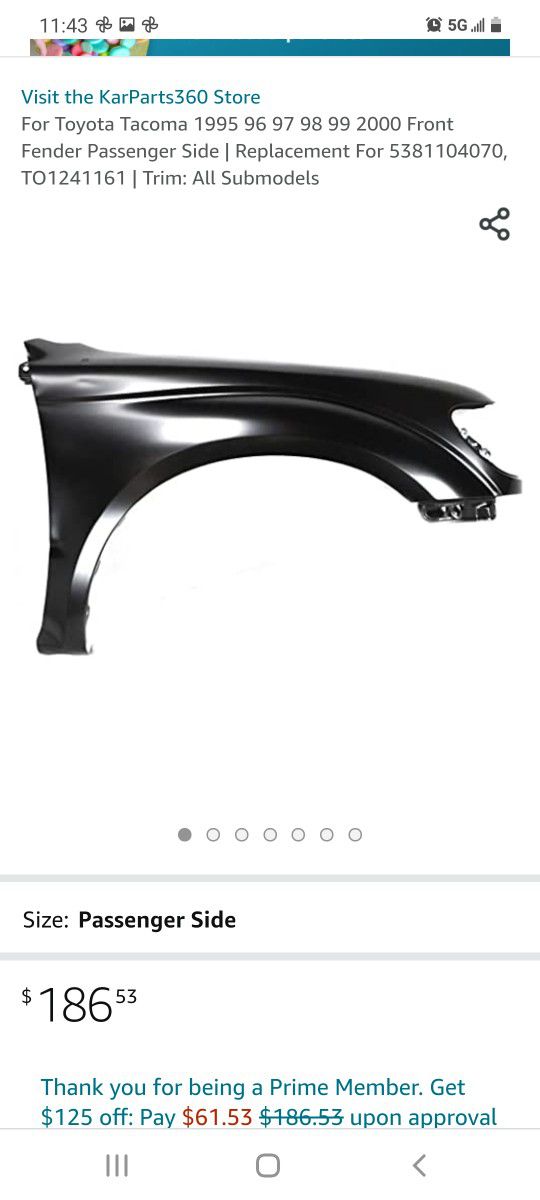 Brand New Driver's Side Fender For '95-'00 TOYOTA TACOMA