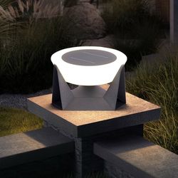 11" Modern Solar Waterproof Post Light Dusk to Dawn, Pillar / Column Cap Light 3000K - Retail $145