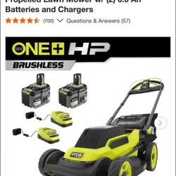 Ryobi ONE+ HP 18V Brushless 20 in. Cordless Battery Walk Behind Self-Propelled Lawn Mower w/ (2) 6.0 Ah Batteries and Chargers