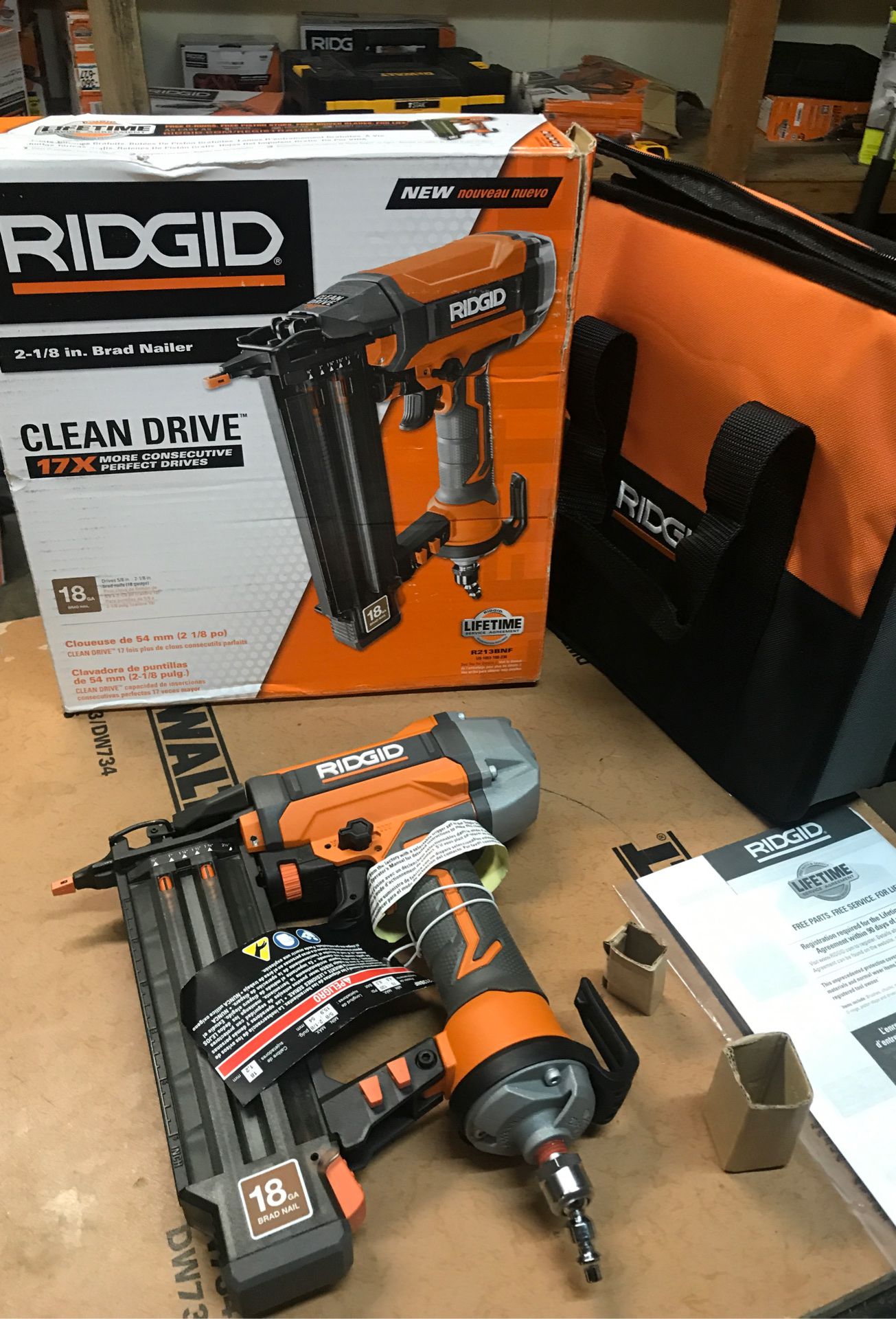 RIDGID 18-Gauge 2-1/8 in. Brad Nailer with CLEAN DRIVE Technology, Tool Bag,