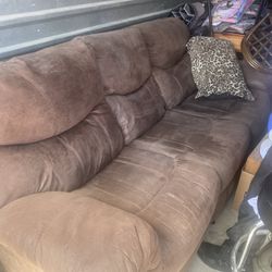 3 Cushion Couch (Recliner On Each Side Rustic Shades  Of Brown ) No Tares 