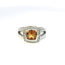 Ladies Citrine & 1/2ctw Natural Diamond Sterling Silver Cable Birthstone Ring Size 7 11056354