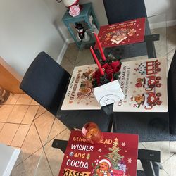 Glass Table With 4 Chairs/dining Table Set