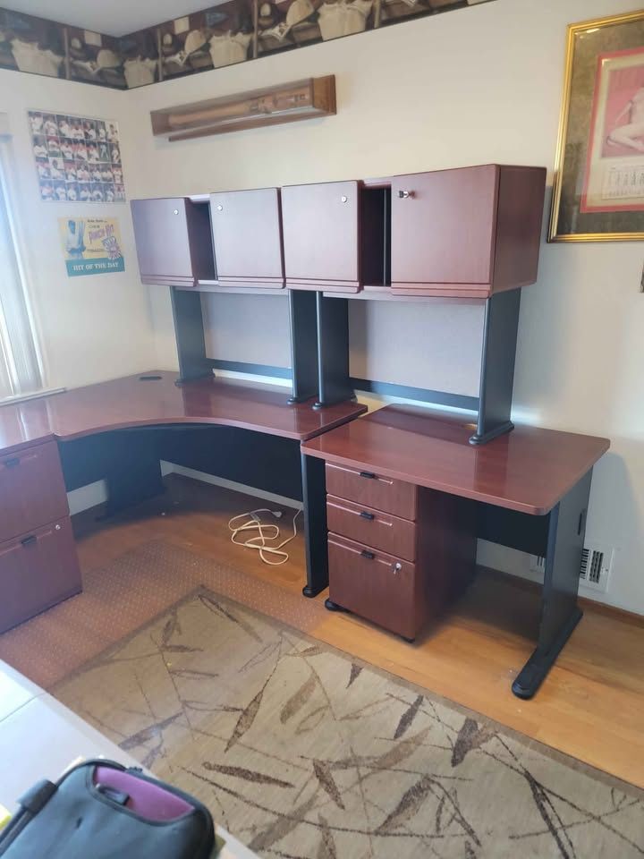 Large Office Corner Desk With File Cabinets. 6 Pieces